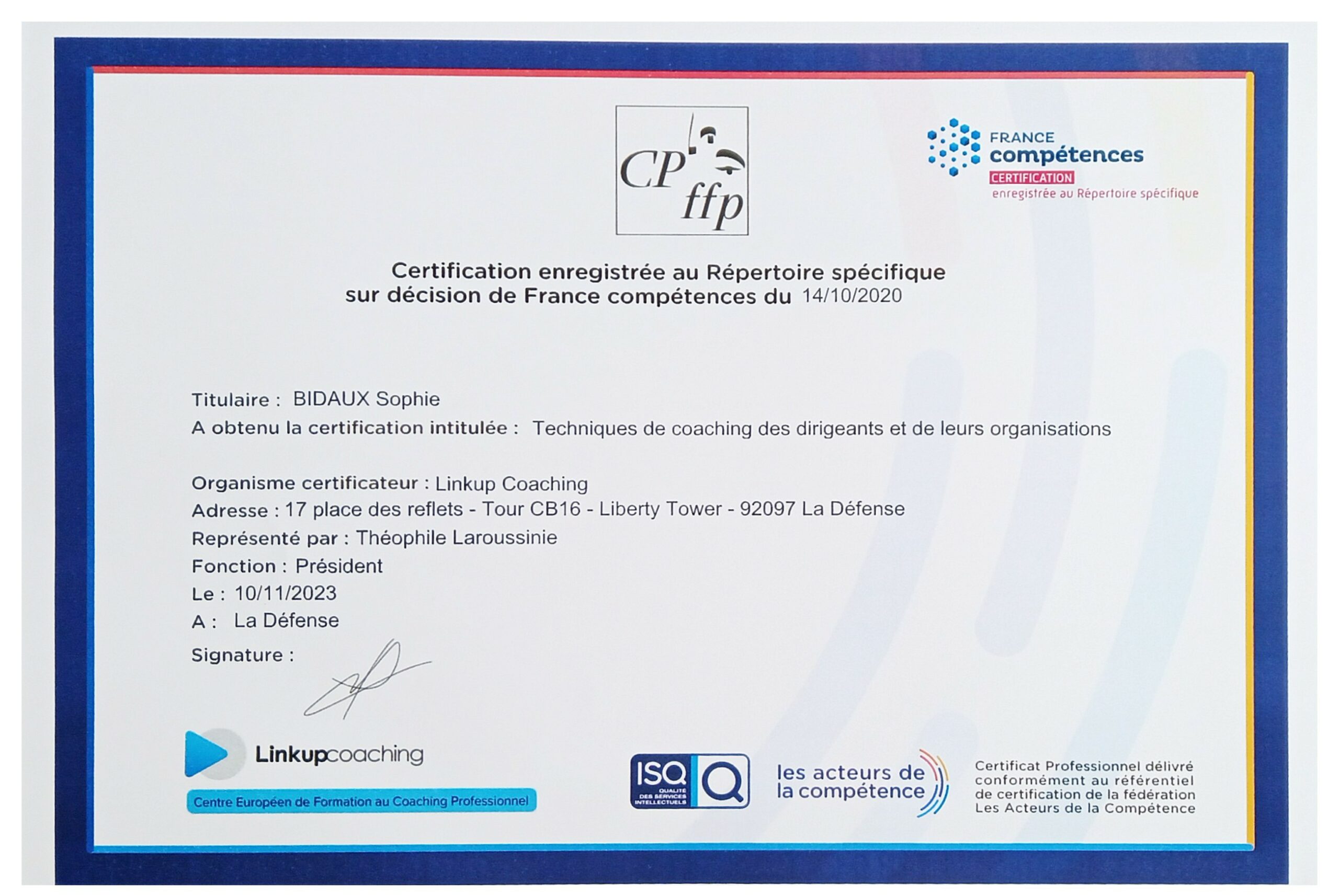Certif coaching entreprise